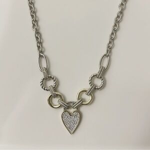 14K Gold Plated Cubic Zirconia Pave Woven Heart Two Tone Charm Necklace